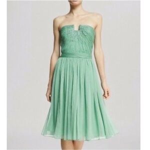 Halston Heritage Strapless Chiffon Sequin Embellished Cocktail Dress in Mint 0